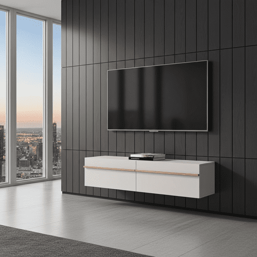 Arles Cashmere And Oak Effect Wall Mounted Floating Wide Large TV Entertainment Unit 11013551 RZ