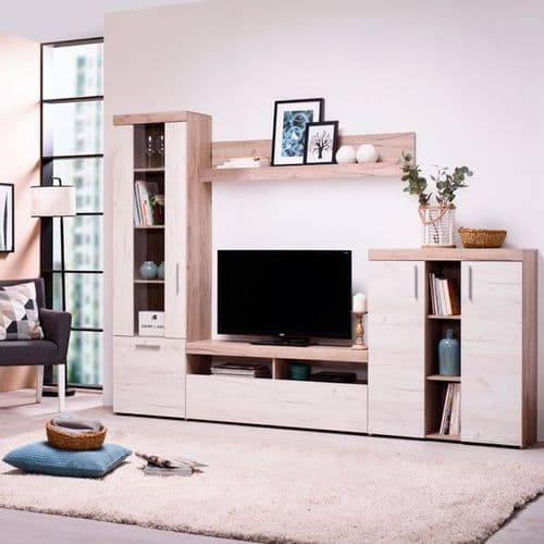 Arno Grey And White Oak Effect Entertaiment Media Centre Wall TV Cabinet - 11008760 S/O