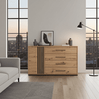 Ascalon Artisan Oak Effect And Black 4 Drawer Sideboard Dresser - 11013063 RZ