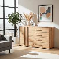 Ascalon Artisan Oak Effect And Black 4 Drawer Sideboard Dresser - 11013063 RZ