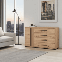 Ascalon Artisan Oak Effect And Black 4 Drawer Sideboard Dresser - 11013063 RZ