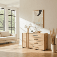 Ascalon Artisan Oak Effect And Black 4 Drawer Sideboard Dresser - 11013063 RZ