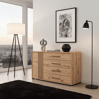 Ascalon Artisan Oak Effect And Black 4 Drawer Sideboard Dresser - 11013063 RZ