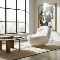 Ashcombe Ivory Boucle Fabric Swivel Accent Lounge Chair - 25LD