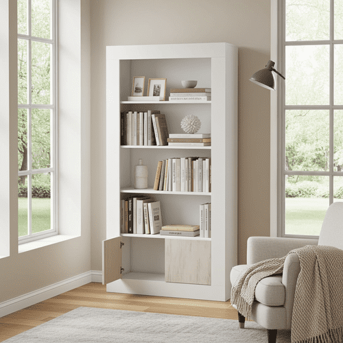 Cellini White High Gloss Bookcase with Gloss Door - Storage shelves S12