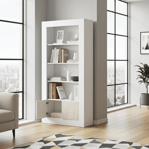 Aspen Tall Bookcase in White with White Wood Effect 3076RZ