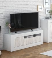 Aspen Tall TV Cabinet Entertainment Unit in White with White Wood Effect 3075RZ