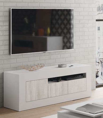 Aspen Tall TV Cabinet Entertainment Unit in White with White Wood Effect 3075RZ