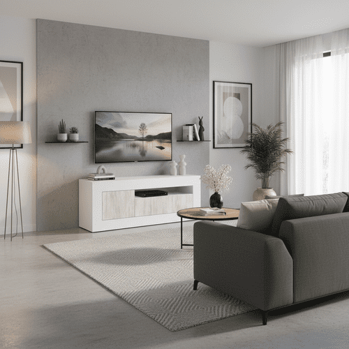Aspen Tall TV Cabinet Entertainment Unit in White with White Wood Effect 3075RZ