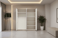 Astor Mirrored 4 Door Grey Oak and White Gloss Wardrobe With Shelves And Hanging Space - 11008706