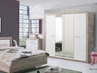 Astor Mirrored 4 Door Grey Oak and White Gloss Wardrobe With Shelves And Hanging Space - 11008706