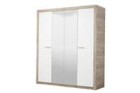 Astor Mirrored 4 Door Grey Oak and White Gloss Wardrobe With Shelves And Hanging Space - 11008706