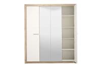 Astor Mirrored 4 Door Grey Oak and White Gloss Wardrobe With Shelves And Hanging Space - 11008706