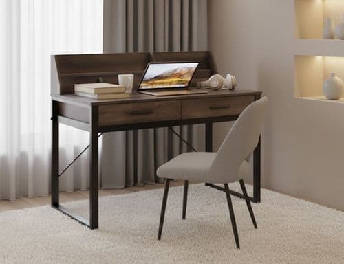 Aukland Modern Dark Walnut Effect Writing Study Desk with Drawers and Hutch