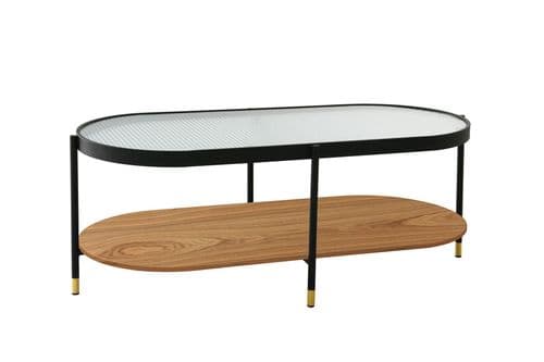 Aviana Black Ribbed Glass And Oak Effect Coffee Table - 25VD