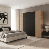 Avignon Slatted Artisan Oak Effect And Black 5 Door 227cm Wardrobe - 11014873 S/O