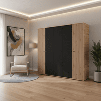 Avignon Slatted Artisan Oak Effect And Black 5 Door 227cm Wardrobe - 11014873 S/O