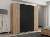 Avignon Slatted Artisan Oak Effect And Black 5 Door 227cm Wardrobe - 11014873 S/O