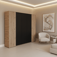 Avignon Slatted Artisan Oak Effect And Black 5 Door 227cm Wardrobe - 11014873 S/O