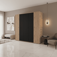 Avignon Slatted Artisan Oak Effect And Black 5 Door 227cm Wardrobe - 11014873 S/O