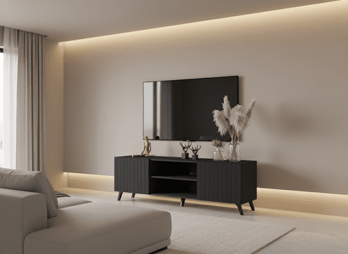 Bali Matte Black Slatted Effect Large Elegant TV Cabinet