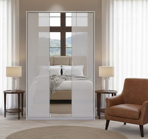 Balmain 3 Door White High Gloss Mirrored Wardrobe P4RXPL03