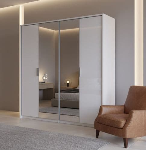 Balmain 4 Door White High Gloss Mirrored Wardrobe 164cm P4RXPL04