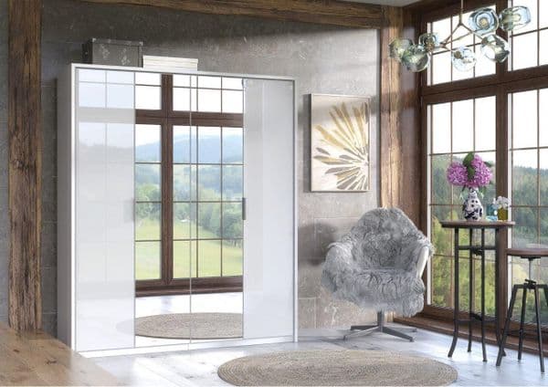 Balmain 4 Door White High Gloss Mirrored Wardrobe P4RXPL04