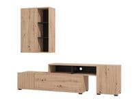 Balos Slatted Artisan Oak Effect And Black Entertaiment Unit Wall TV Cabinet - 11013505 S/O