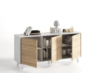 Bari Sideboard Soft White Gloss With Oak Effect 3 doors