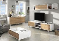Bari Sideboard Soft White Gloss With Oak Effect 3 doors