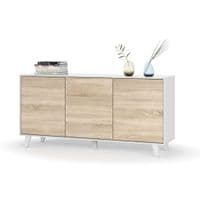 Bari Sideboard Soft White Gloss With Oak Effect 3 doors