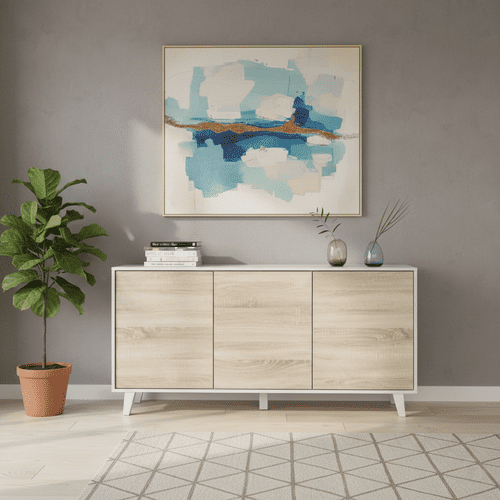 Bari Sideboard Soft White Gloss With Oak Effect