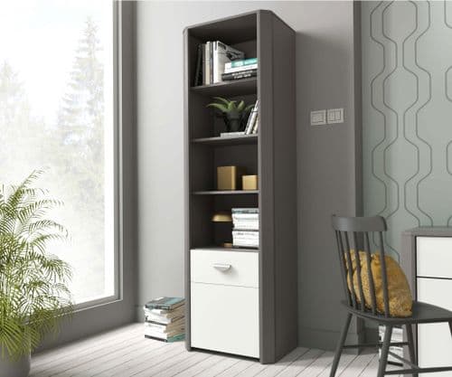 Basel Tall White & Grey Modern Bookcase Shelving Unit - HEYR711-C230