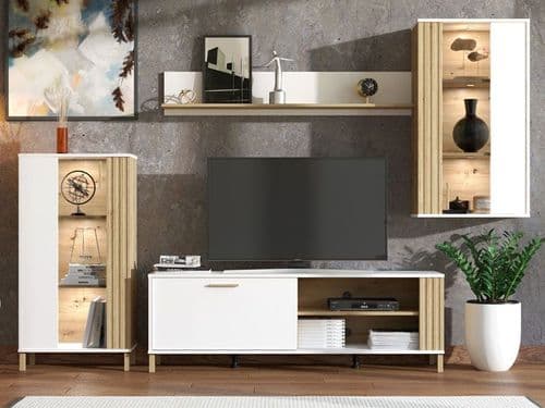 Bastia Artisan Oak Effect And White Entertaiment Media Center Wall TV Cabinet - 11013735 S/O
