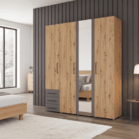 Belgrade Artisan Oak Effect And Grey 4 Door 3 Drawer Wardrobe - 11012156