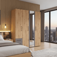 Belgrade Artisan Oak Effect And Grey 4 Door 3 Drawer Wardrobe - 11012156