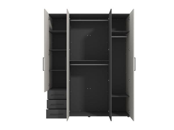 Belgrade Light Oak Effect And Grey 4 Door 3 Drawer Wardrobe - 11012285