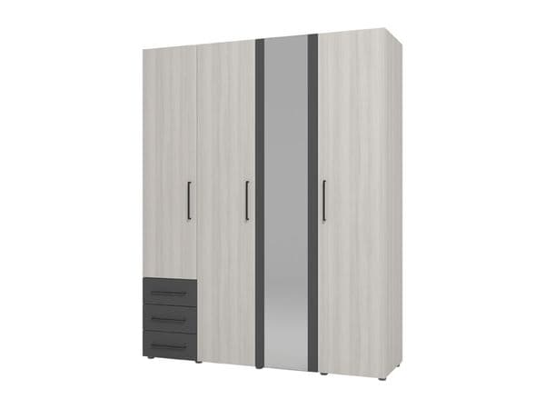 Belgrade Light Oak Effect And Grey 4 Door 3 Drawer Wardrobe - 11012285