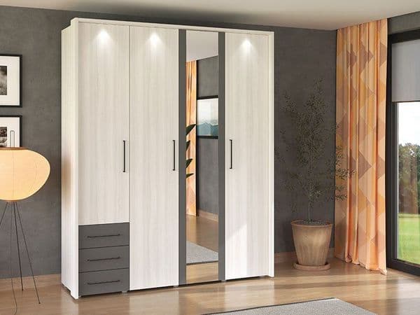Belgrade Light Oak Effect And Grey 4 Door 3 Drawer Wardrobe - 11012285