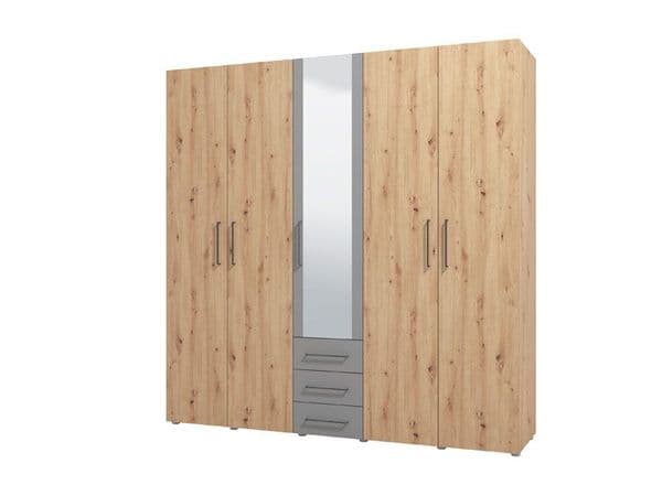 Belgrade Oak Effect And Grey 5 Door 3 Drawer Wardrobe - 11012287