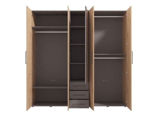 Belgrade Oak Effect And Grey 5 Door 3 Drawer Wardrobe - 11012287