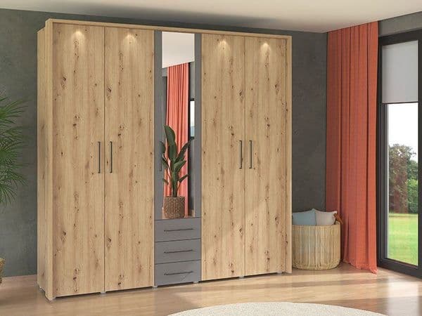 Belgrade Oak Effect And Grey 5 Door 3 Drawer Wardrobe - 11012287