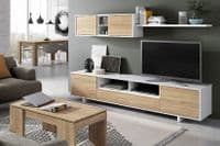 Belus White Gloss And Oak Effect TV Cabinet Entertainment Unit With Wall Unit 1F6682BO S/O