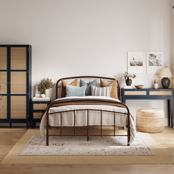 Benjamin Blue And Rattan Effect 2 Door Wardrobe - LD