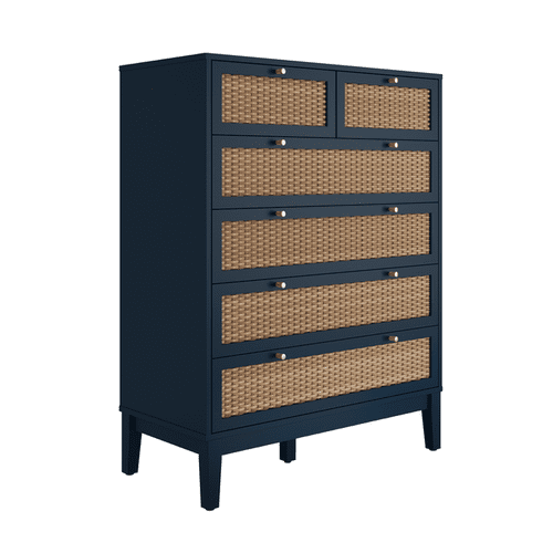 Benjamin Blue And Rattan Effect 6 Drawer Chest - LD