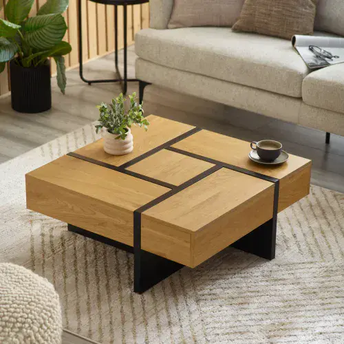 Bergen Warm Oak Effect And Black Storage Coffee Table - 25JB