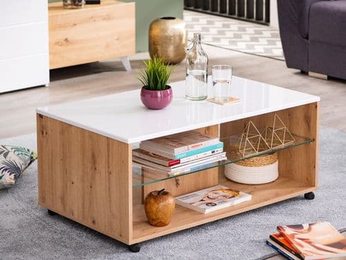 Bert Artisan Oak Effect And White Gloss Coffee Table - 11008168 S/O