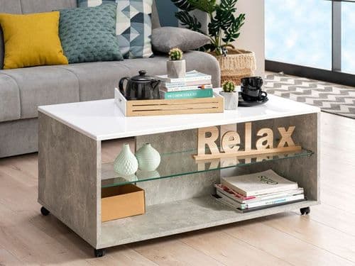 Bert Concrete Grey And White High Gloss Coffee Table - 11008602 S/O