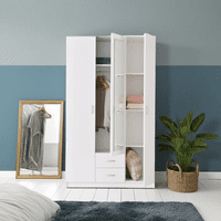 Bonn White 3 Door 2 Drawer Triple  120cm Wardrobe with Mirror